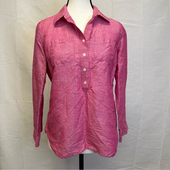 Talbots Pink Linen Blend Long Sleeve Button-Up Shirt - Petite Size - Picture 2 of 11